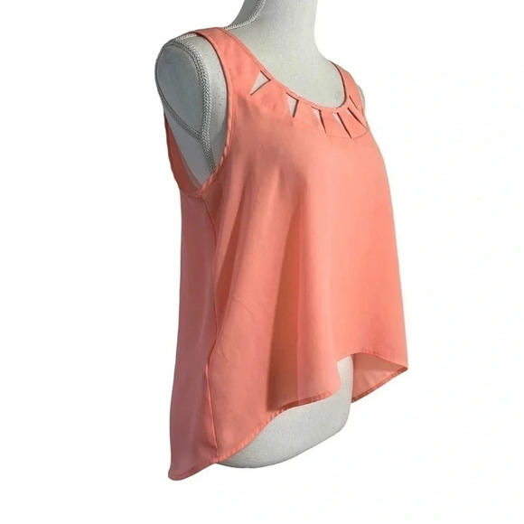 BCBGeneration Peach Blouse Small Sheer Hi Low Cutout Neckline Flowy Sleeveless - Picture 2 of 8